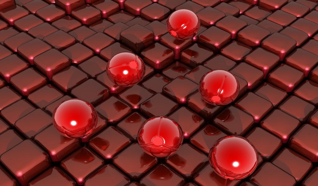 Красные шары на кубах 3д графика