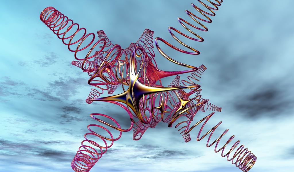 Красный спиральный рисунок на фоне неба