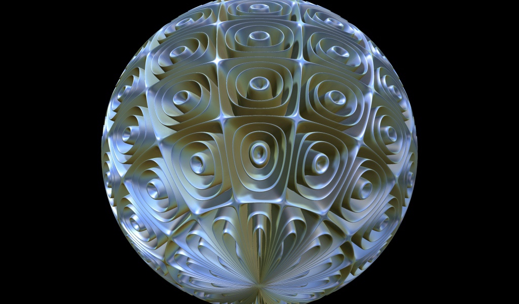 Круглый фрактальный рисунок из спиралей на черном фоне