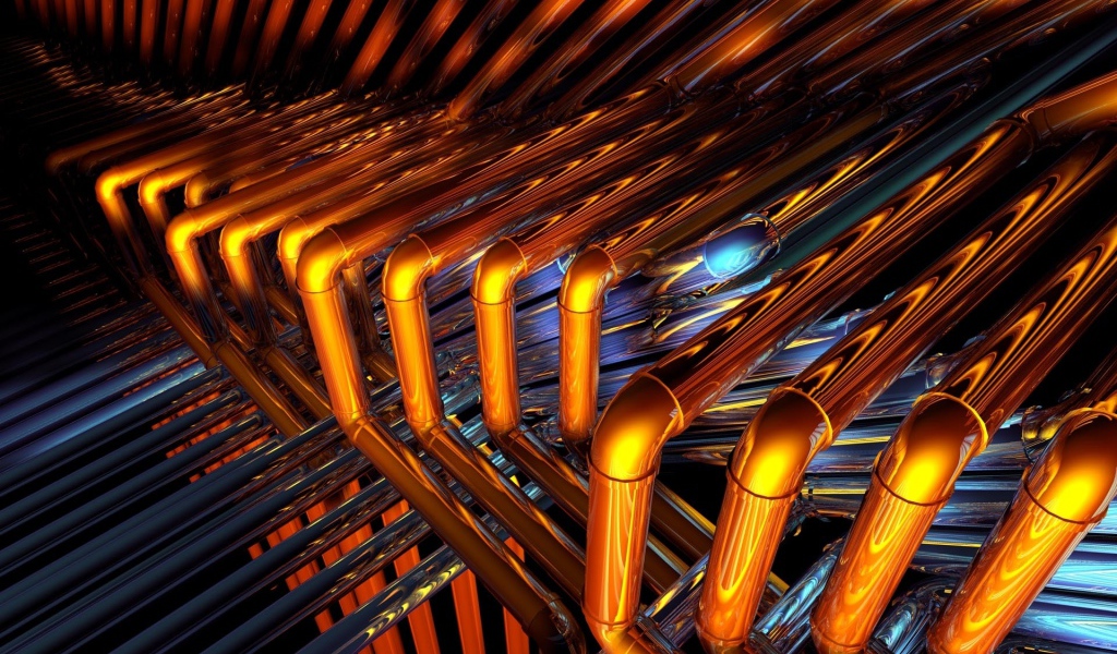 Блестящие бронзовые трубы крупным планом 3д графика 