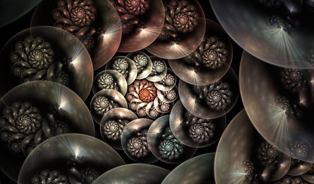 Спираль из шаров на черном фоне 