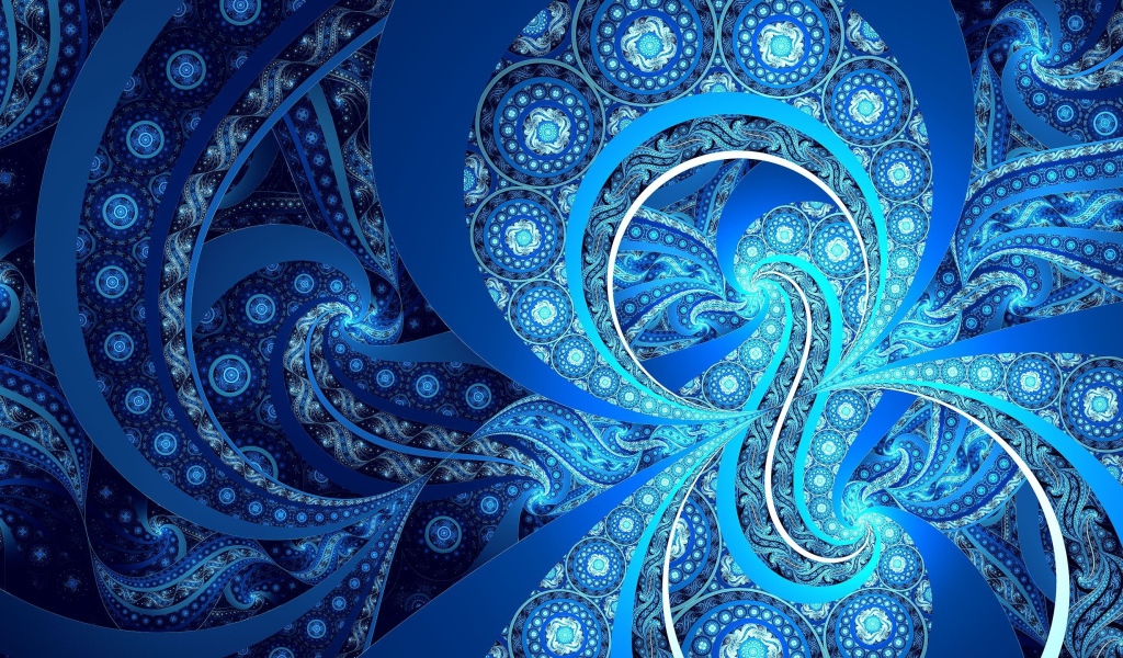 Необычные голубые узоры фрактального рисунка