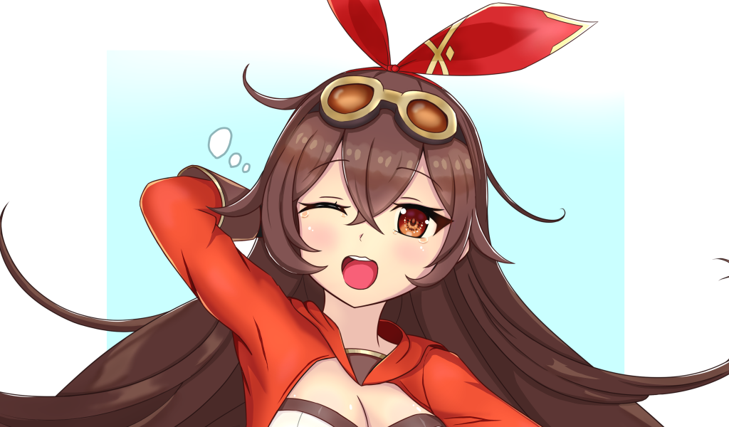 Девушка аниме с длинными коричневыми волосами