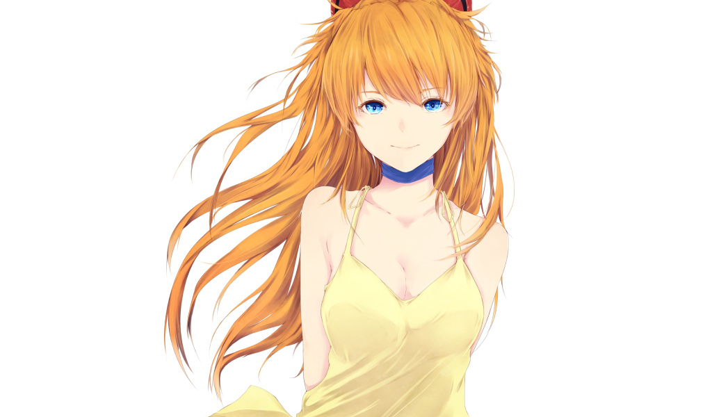 Красивая голубоглазая девушка аниме с рыжими волосами