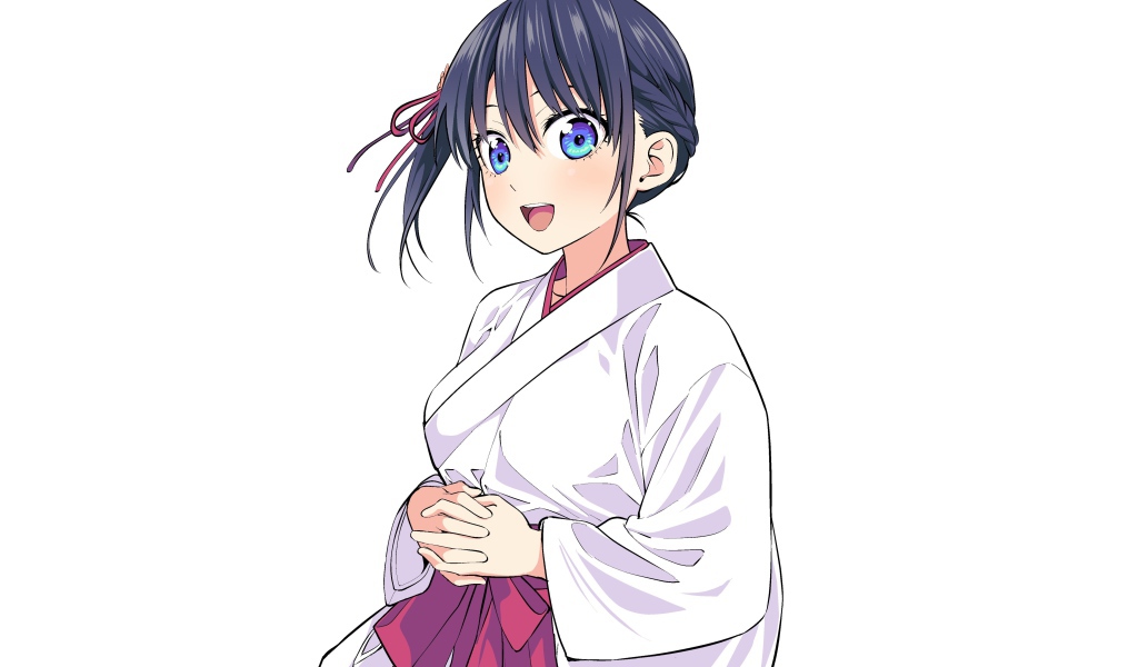 Персонаж Nagisa Minase аниме  Kanojo mo Kanojo на белом фоне в кимоно 