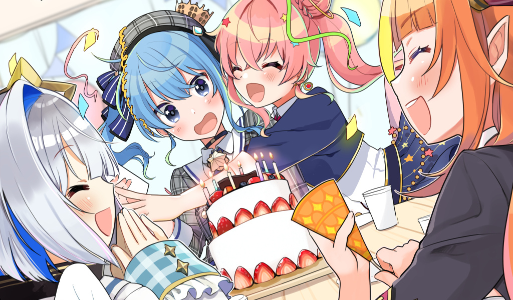 Девушки отмечают день рождения аниме  Виртуальный Ютубер