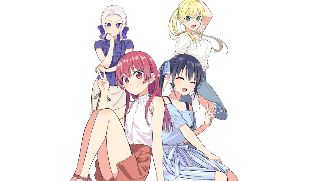 Девушки из аниме  Kanojo mo Kanojo на белом фоне