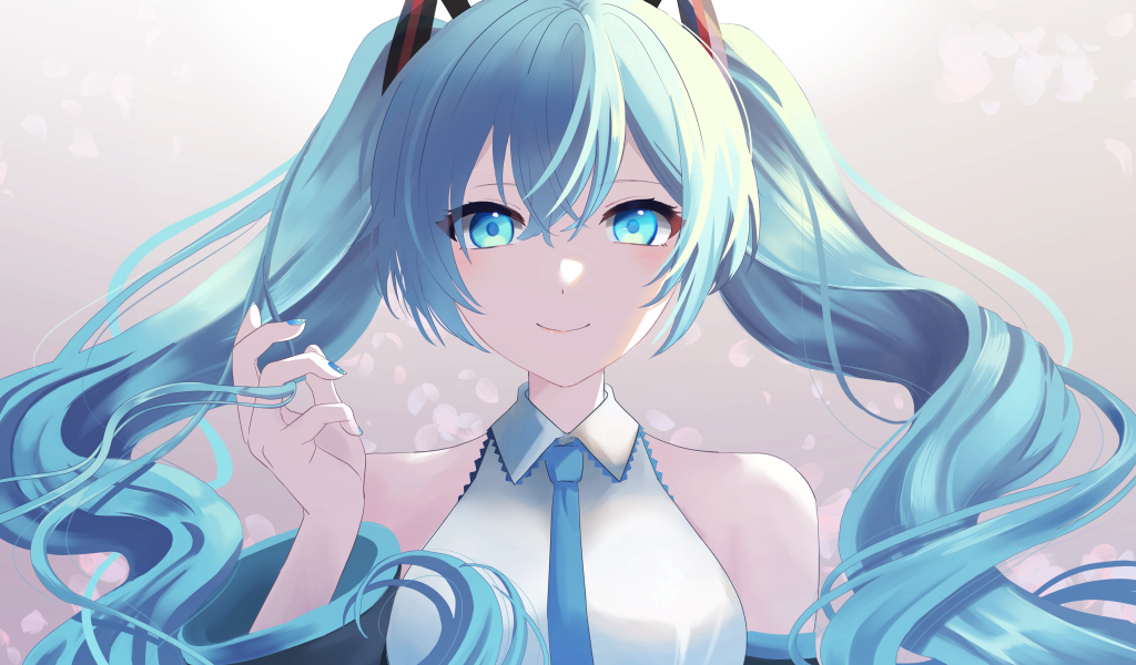 Девушка Хатсуне Мику с голубыми волосами аниме Вокалойд