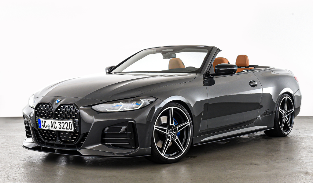 Кабриолет BMW 4 Series, 2021 года на белом фоне
