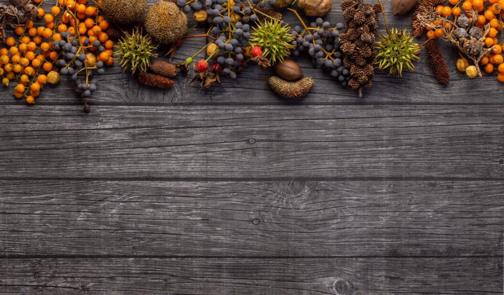 Ягоды с шишками на деревянном фоне 