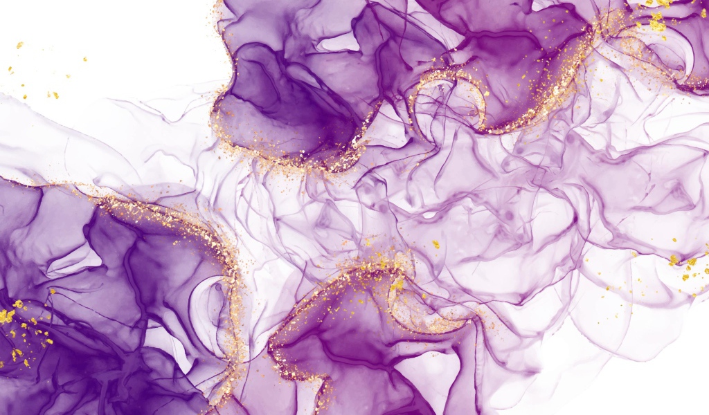 Фиолетовый дым с блестками на белом фоне 