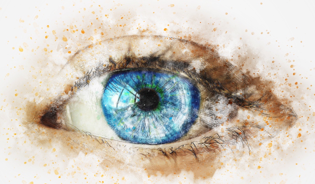 Нарисованный голубой глаз на белом фоне