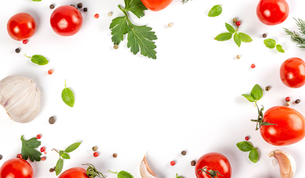 Белый фон с овощами и зеленью 