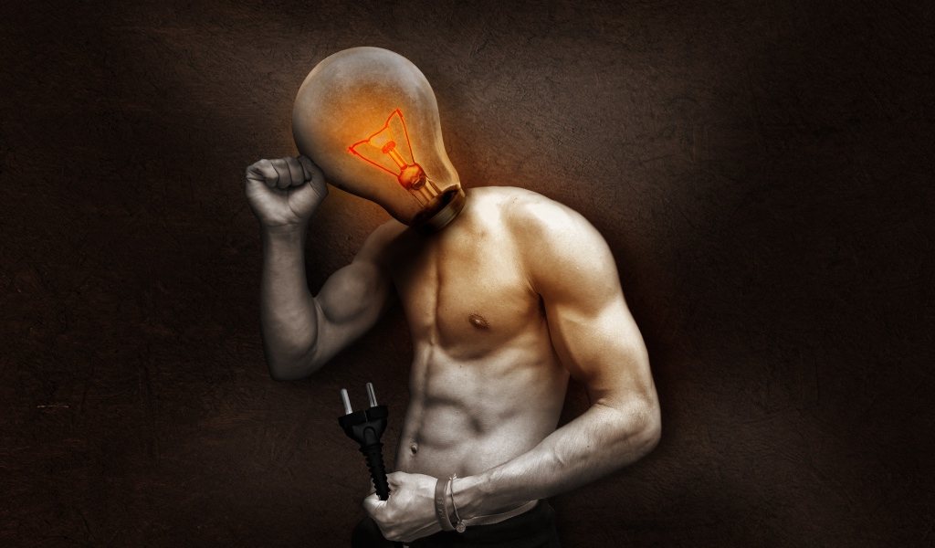 A man with a light bulb instead of a head