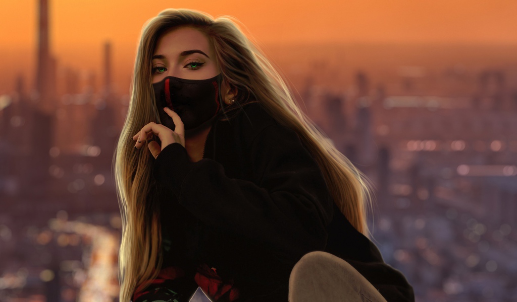 Девушка 3д в черной маске 