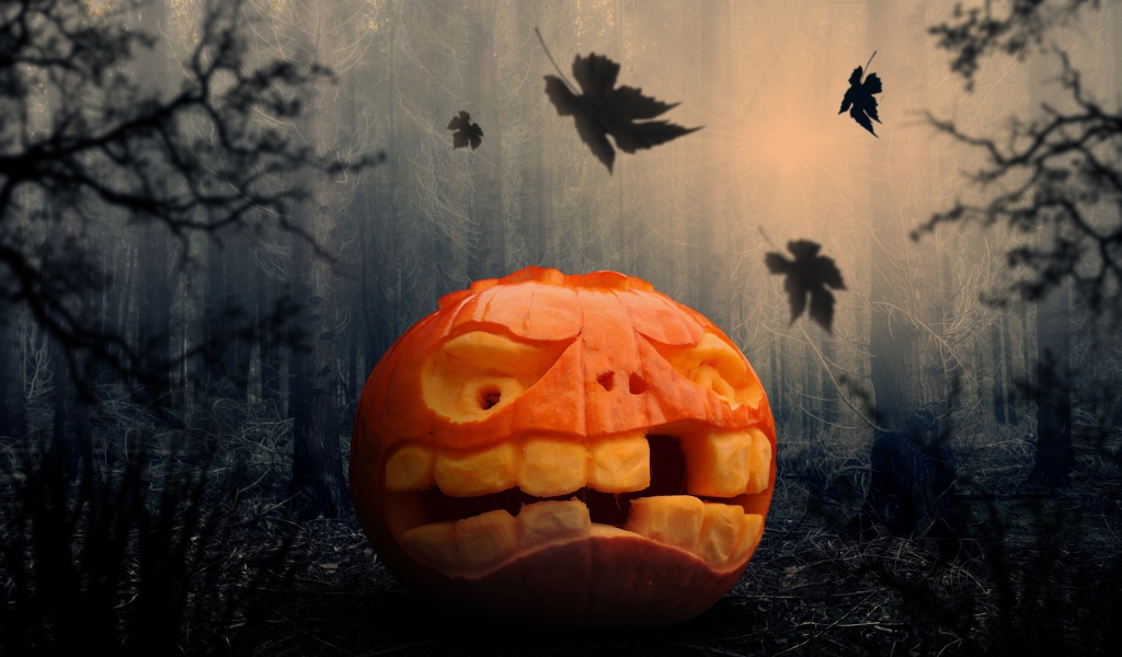 Гримаса из тыквы на праздник Хэллоуин