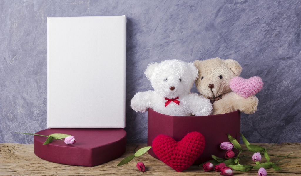 Два плюшевых медведя и подарок на 14 февраля день Святого Валентина