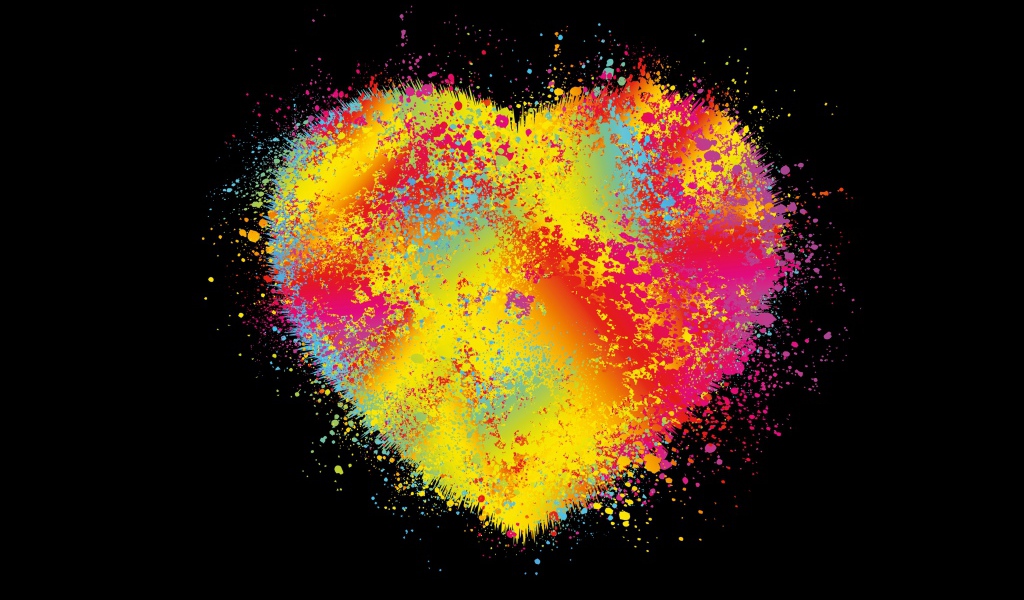 Красочное разноцветное сердце на черном фоне