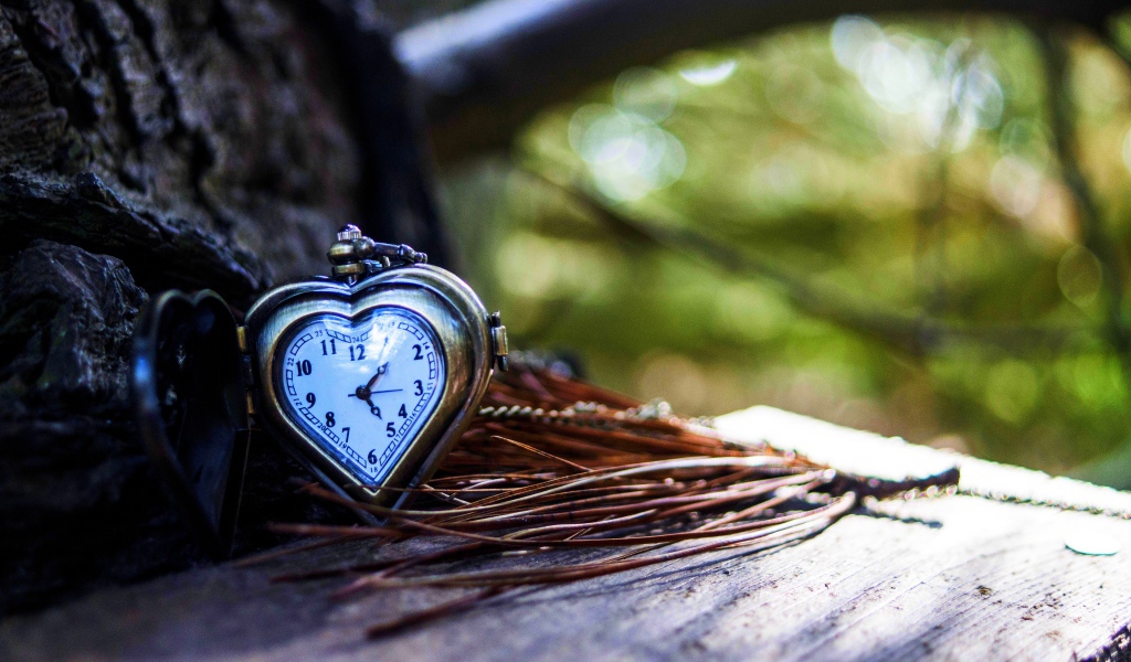 Карманные часы в форме сердца у дерева