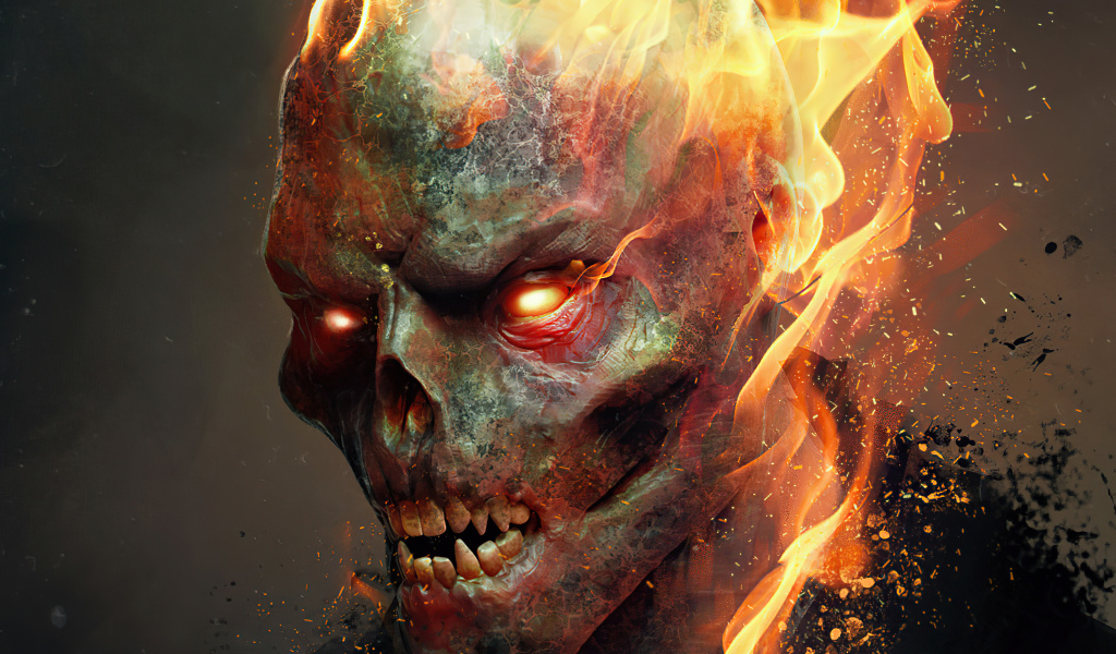 Огненный череп крупным планом  фильм Призрачный Гонщик