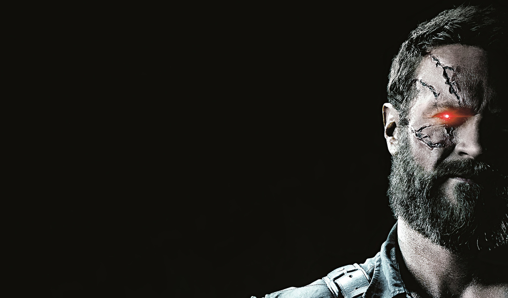 Кано персонаж фильма Мортал Комбат на черном фоне