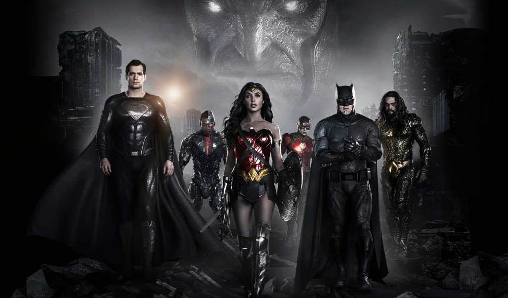 Poster with the protagonists of the film Justice League by Zach Snyder, 2021