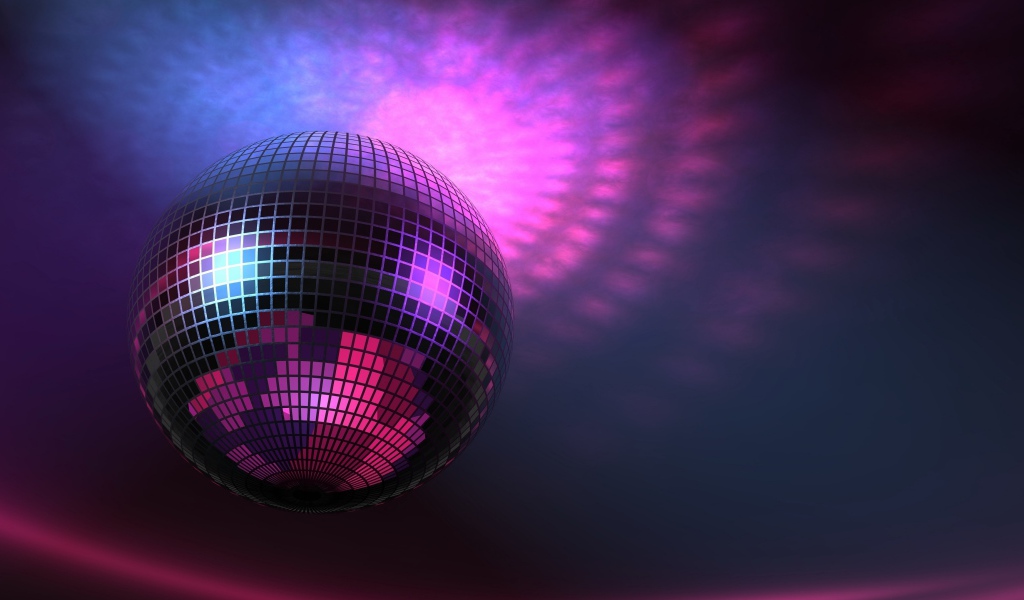 Яркий диско шар на фиолетовом фоне
