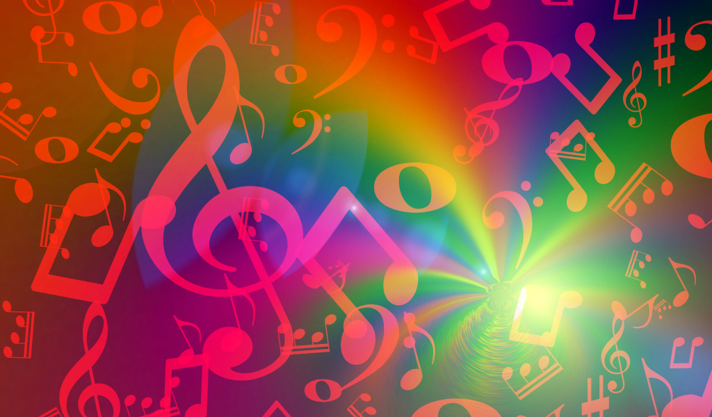 Яркие красные ноты в радужном свечении 