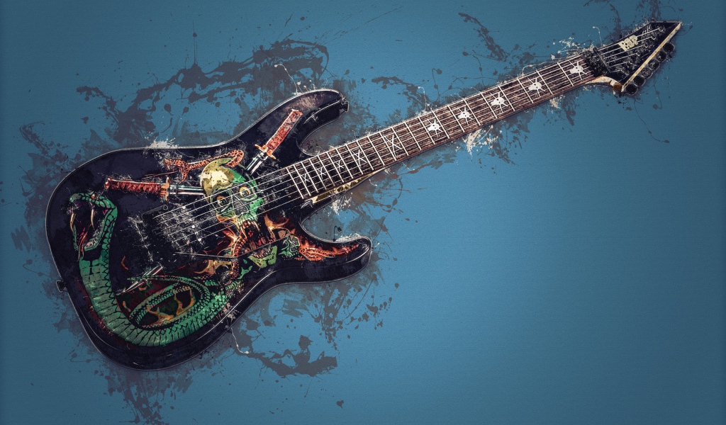 Электрогитара с рисунком на синем фоне