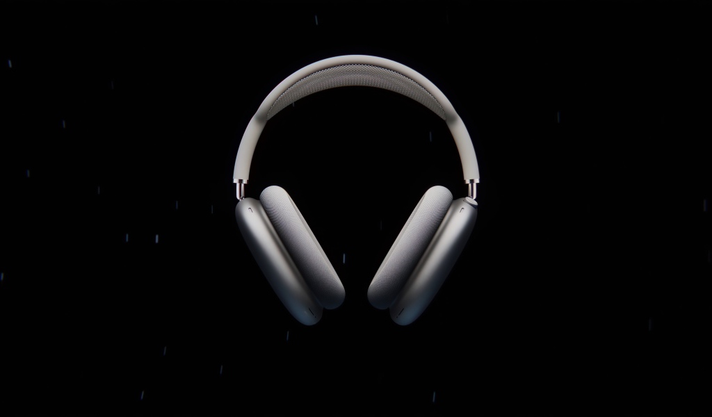 Серые наушники  AirPods Max на черном фоне