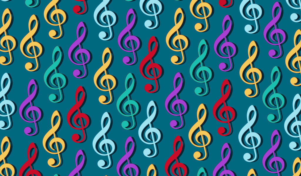 Разноцветные ноты на сером фоне 