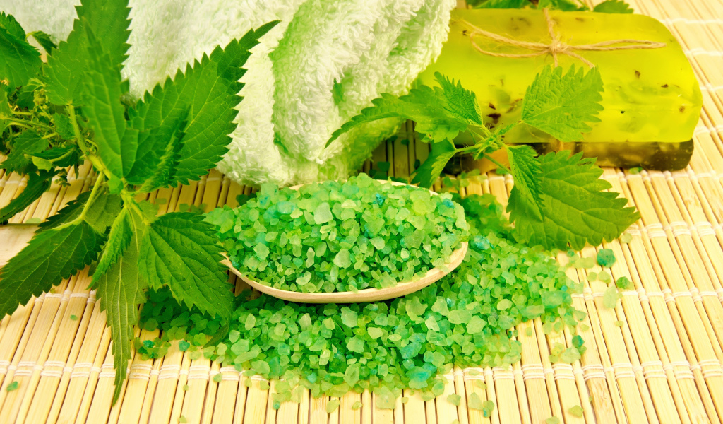 Зеленая морская соль, красива и полотенце для SPA