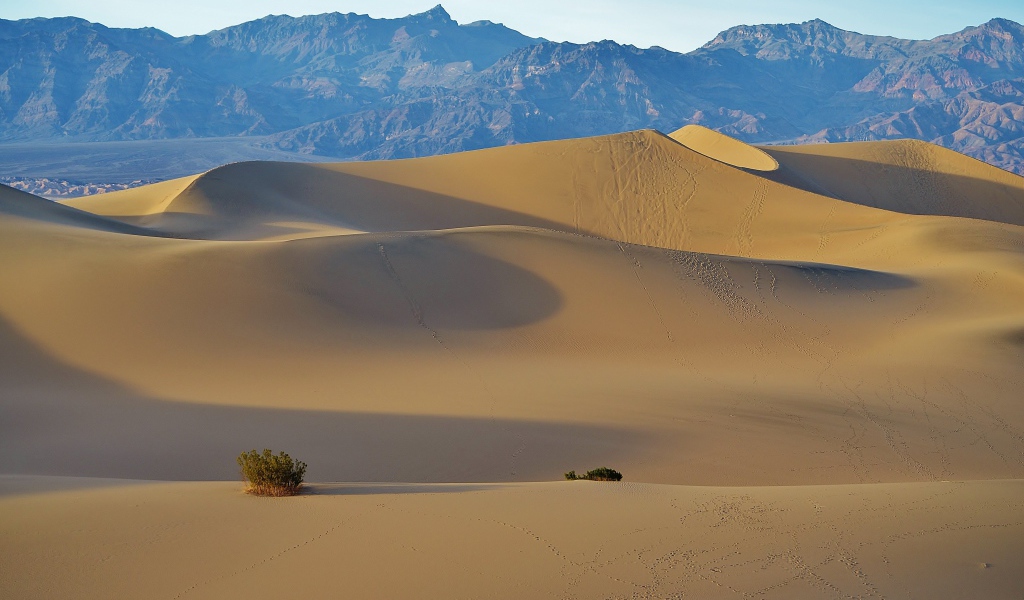 Большая пустыня с горячим песком у гор 