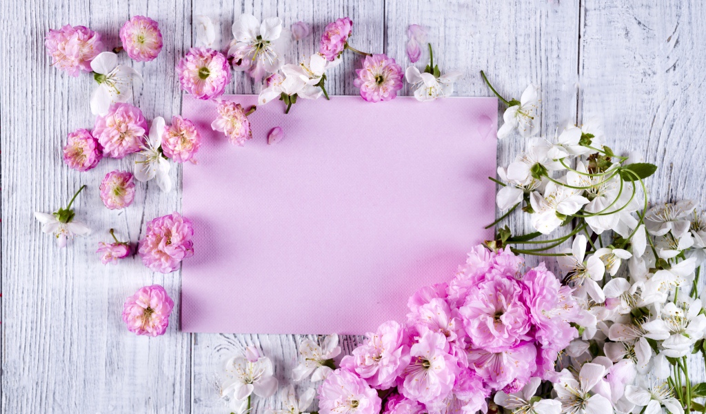 Розовые цветы луизеания и цветы вишни на столе с листом