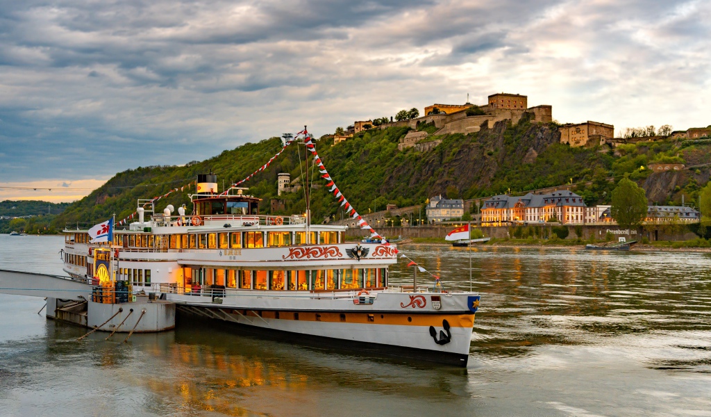 A beautiful steamer on the river is waiting for tourists