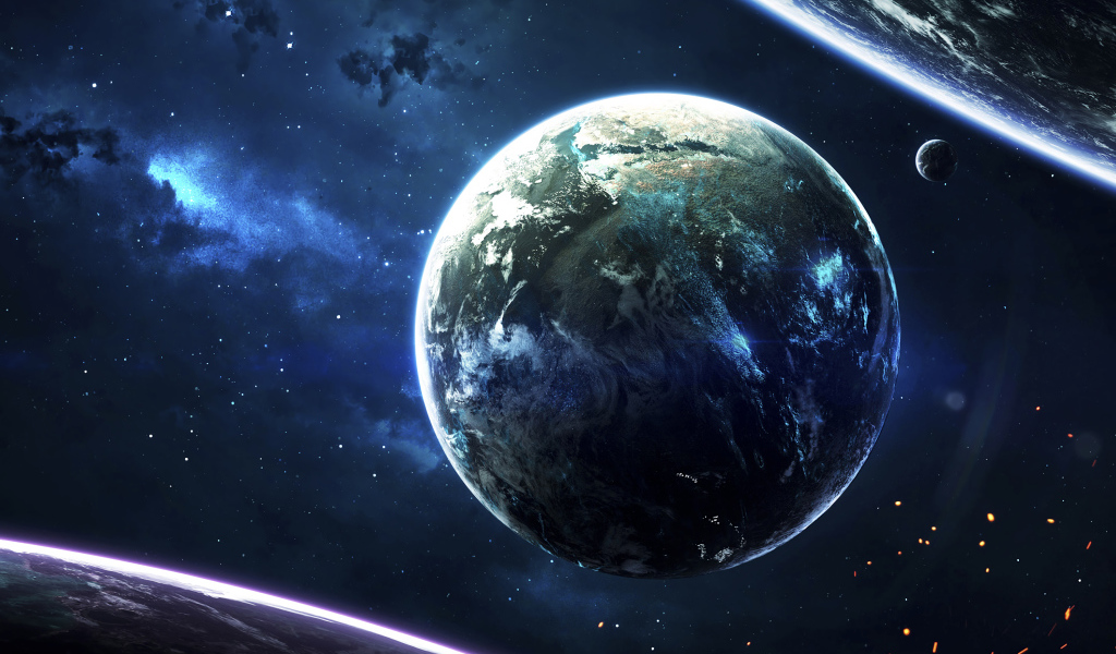 Синяя планета в бескрайнем космосе