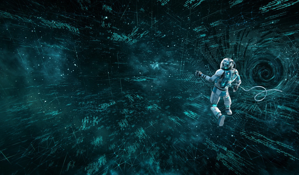 Мужчина астронавт в информационном космосе