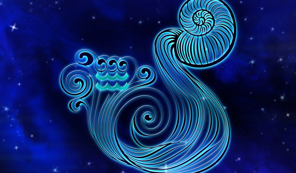 Красивый знак водолей на синем фоне