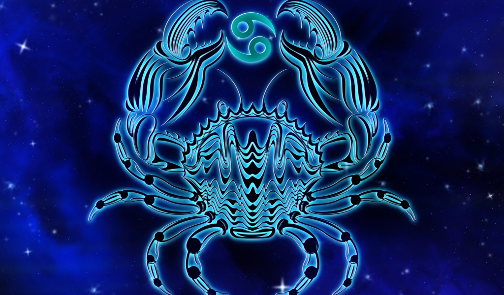 Красивый знак зодиака рак на синем фоне