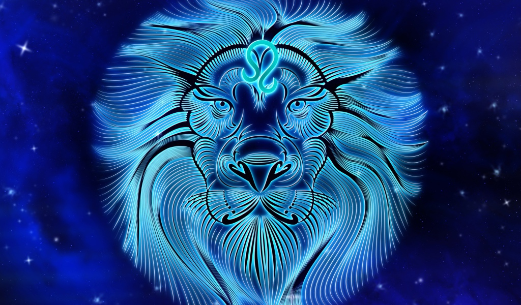 Красивый знак зодиака лев на синем фоне