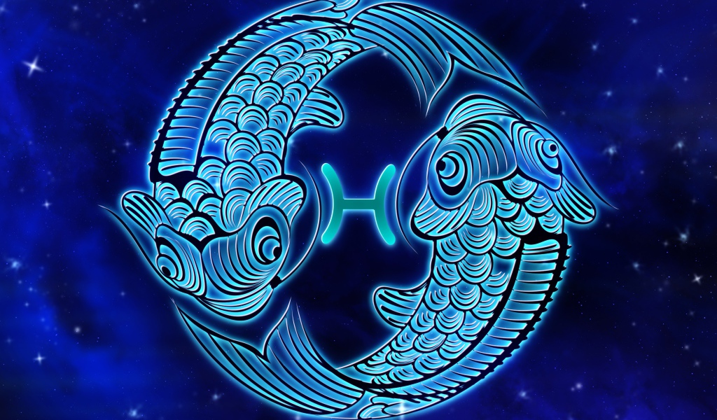 Красивый знак зодиака рыбы на синем фоне
