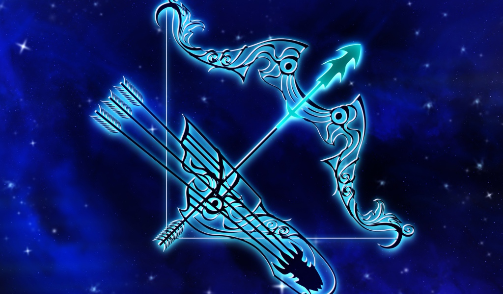 Красивый знак зодиака стрелец на синем фоне