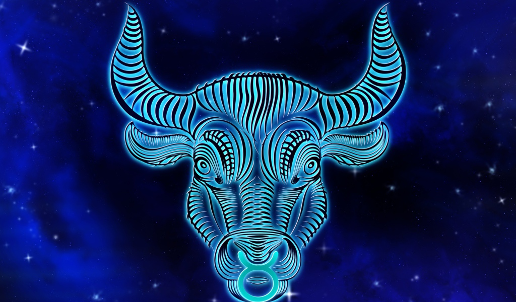 Красивый знак зодиака телец на синем фоне