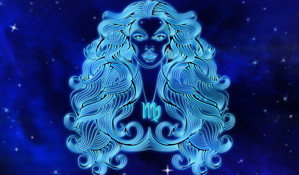 Красивый знак зодиака дева на синем фоне