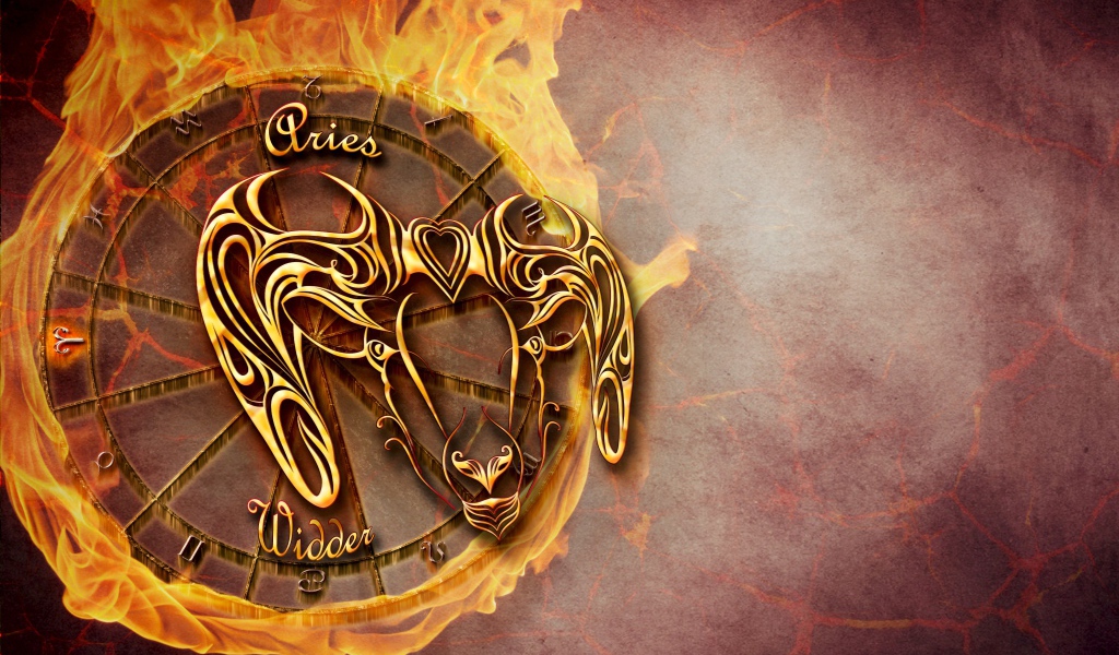 Fire zodiac sign aries on orange background