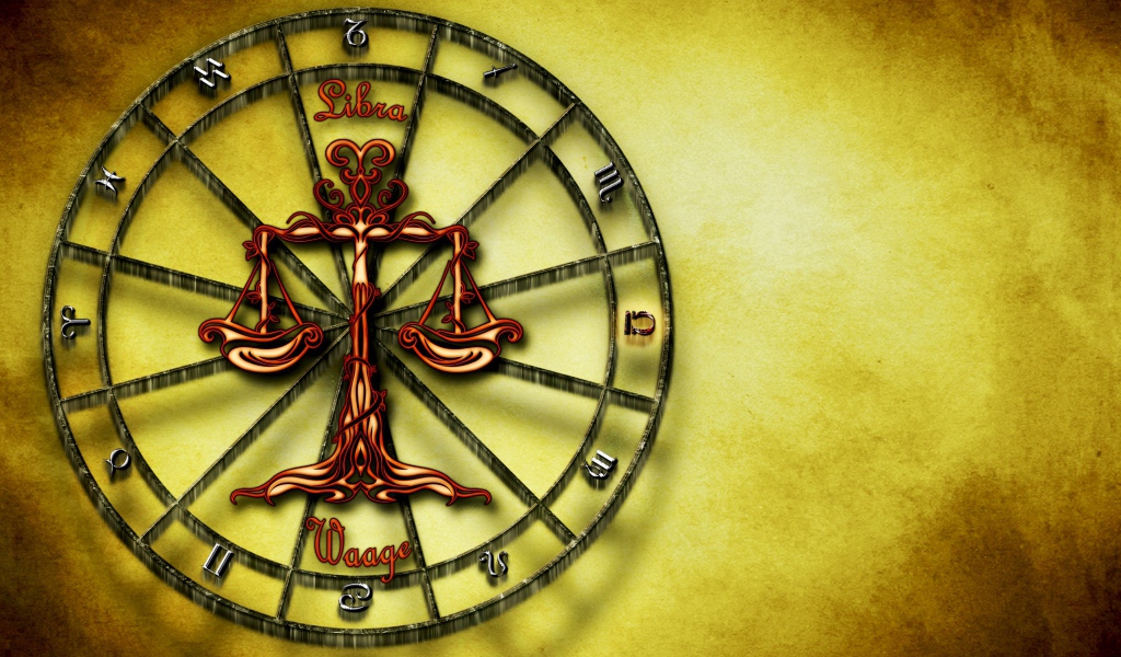 Знак зодиака весы на желтом фоне