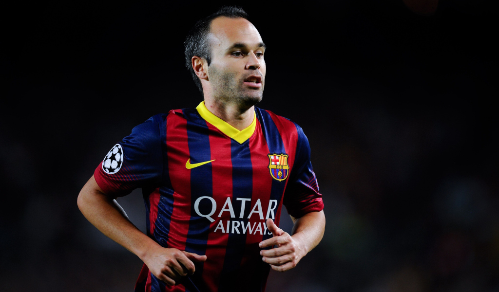 Испанский футболист Андрес Иньеста на поле