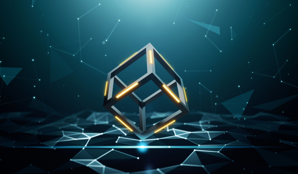 Куб 3д с созвездиями на черном фоне