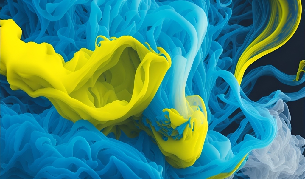 Голубой и желтый дым крупным планом