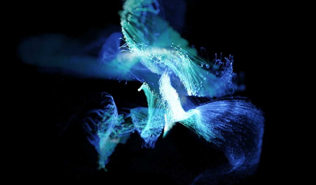 Голубые неоновые вспышки на черном фоне